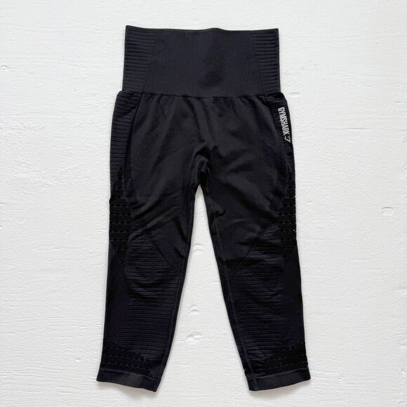 Gymshark Black Cropped Leggings Cutout Detail, Size S/M - Picture 1 of 7
